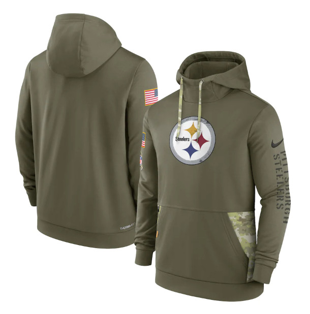 Pittsburgh Steelers 2022 Olive Salute To Service Therma Performance Pullover Hoodie